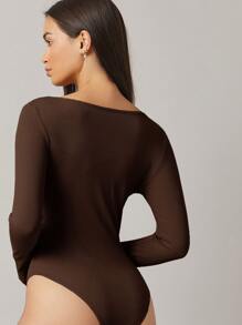 SHEIN BASICS 合適合身素色連體衣 - 咖啡棕 - 查看 2