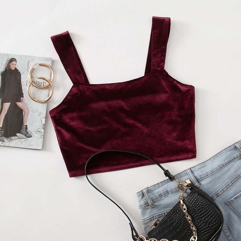 

Solid Velvet Crop Cami, Maroon