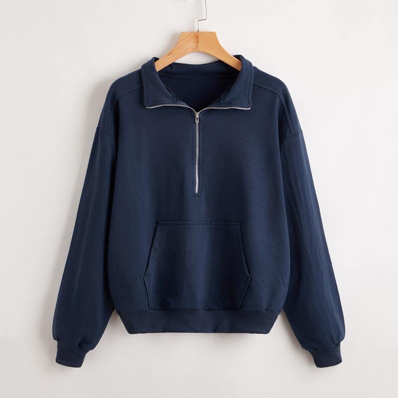 

Solid Half Zip Pocket Sweatshirt, Navy blue