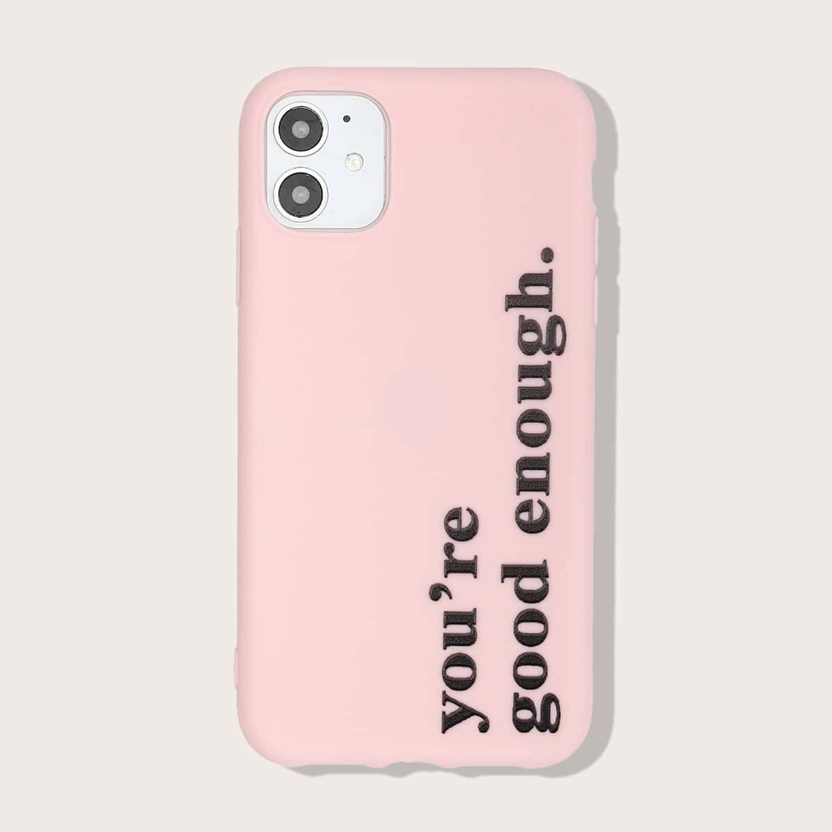 

Slogan Graphic Clear iPhone Case, Pink