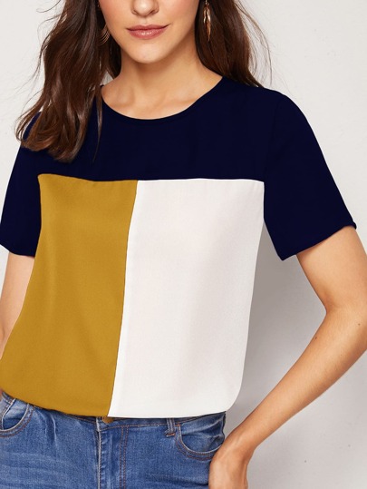 Keyhole Back Color-block Top