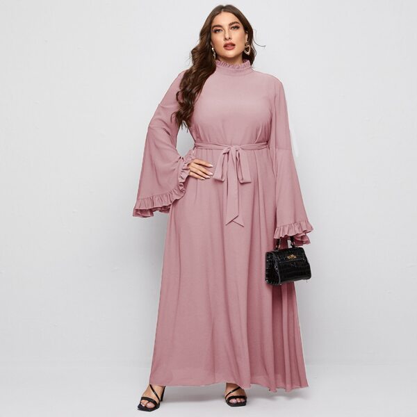 

Plus Ruffle Trim Belted Maxi Dress, Dusty pink