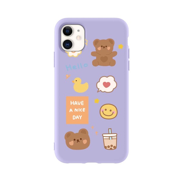 

Cute Bear Pattern iPhone Case, Purple
