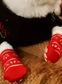 4 cái Giáng sinh mô hình hình học chó vớ - Đỏ - Xem 1