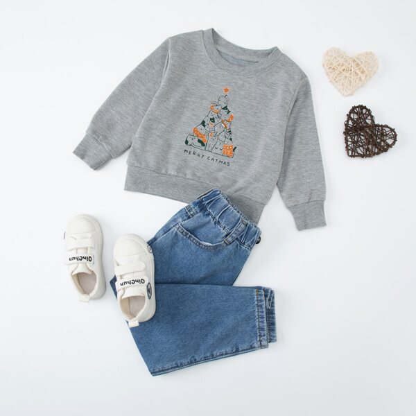 

Toddler Girls 1pc Christmas Cartoon Graphic Sweatshirt, Grey
