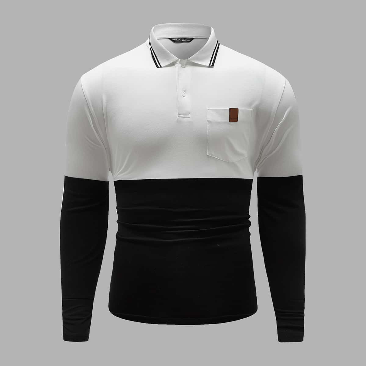 

Men Pocket Front Two Tone Polo Shirt, Black and white