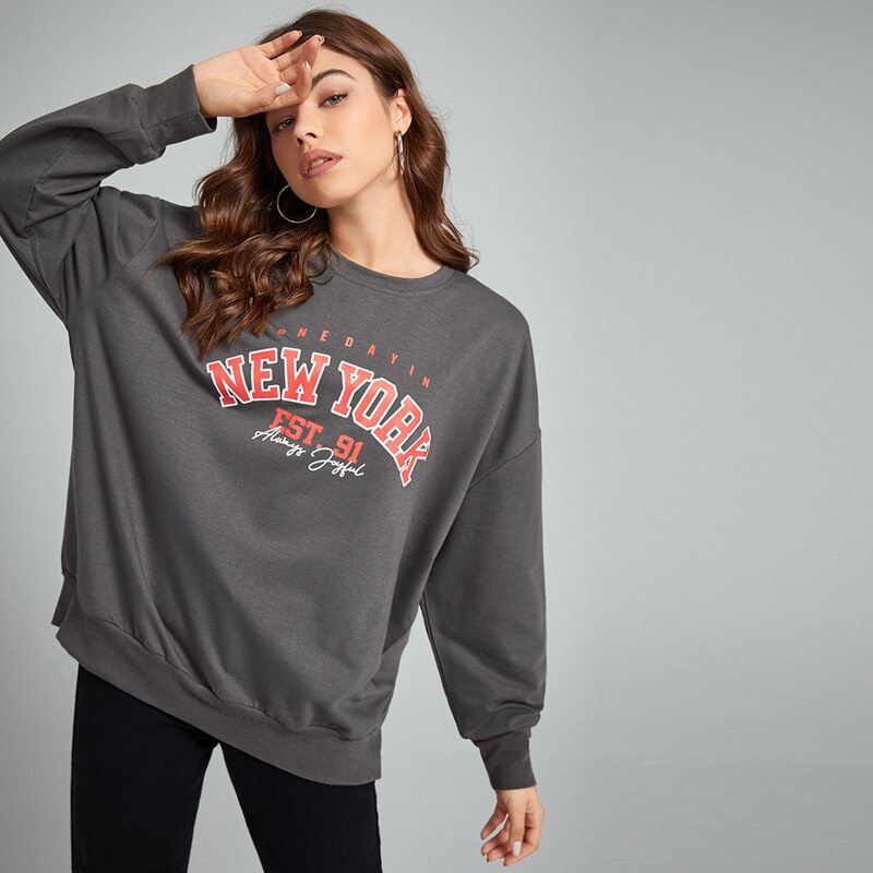 

Letter Graphic Oversized Sweatshirt, Dark grey