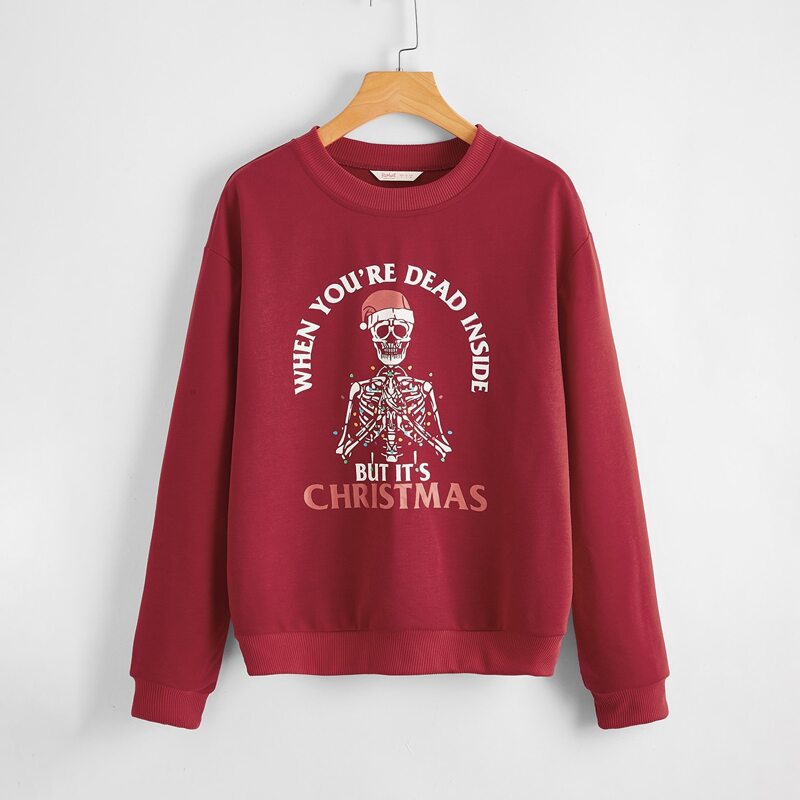 

Christmas Skeleton Graphic Sweatshirt, Burgundy
