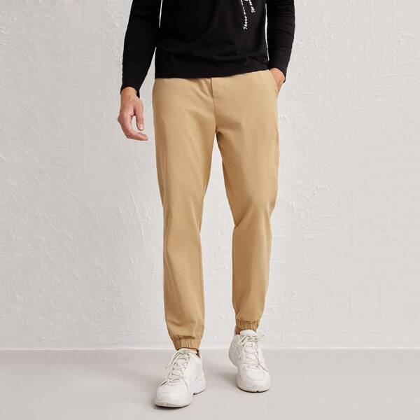 

Men Solid Pocket Detail Sweatpants, Khaki
