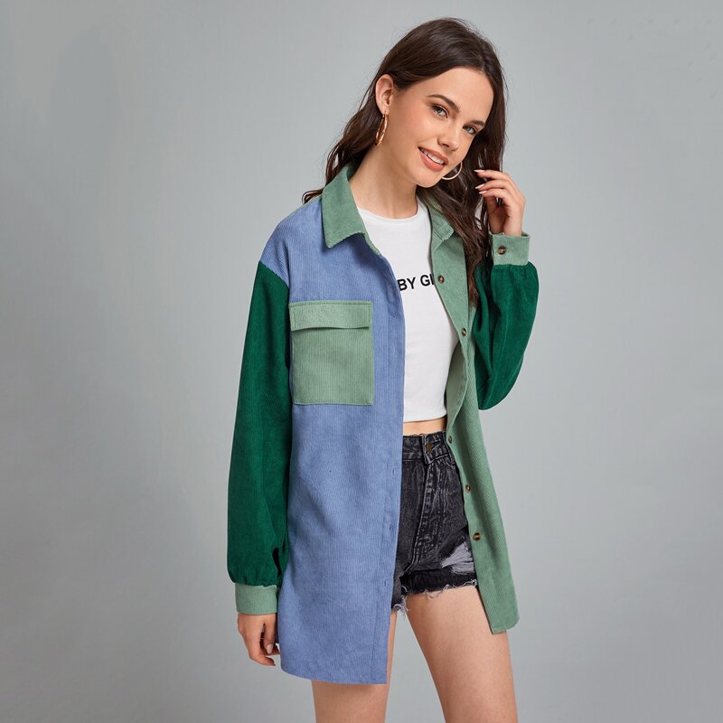 

Corduroy Colorblock Overshirt, Multicolor