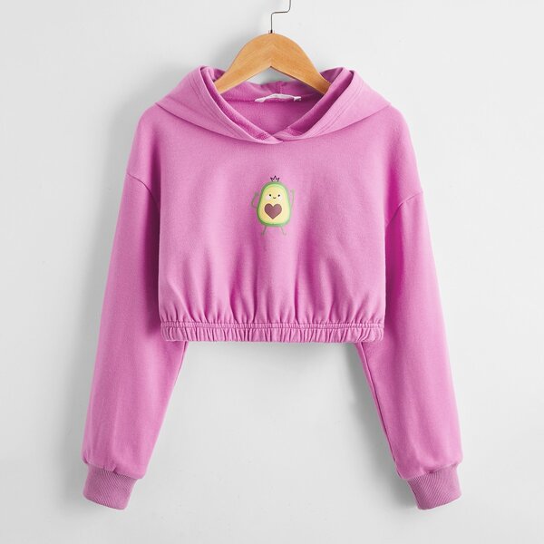 

Girls Cartoon Graphic Drop Shoulder Hoodie, Pink