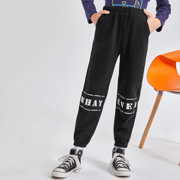 

Boys Letter Graphic High Waist Sweatpants, Black