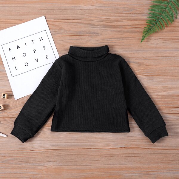 

Toddler Girls Solid High Neck Tee, Black
