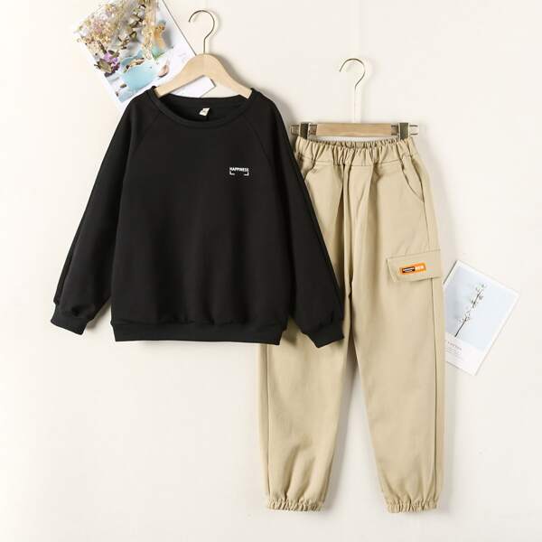 

Toddler Boys Letter Graphic Raglan Sleeve Sweatshirt & Pants, Multicolor