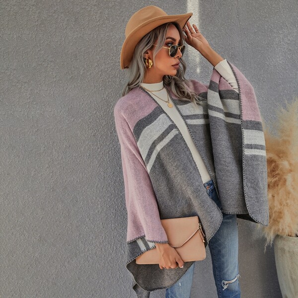 

Colorblock Batwing Sleeve Cape Cardigan, Multicolor