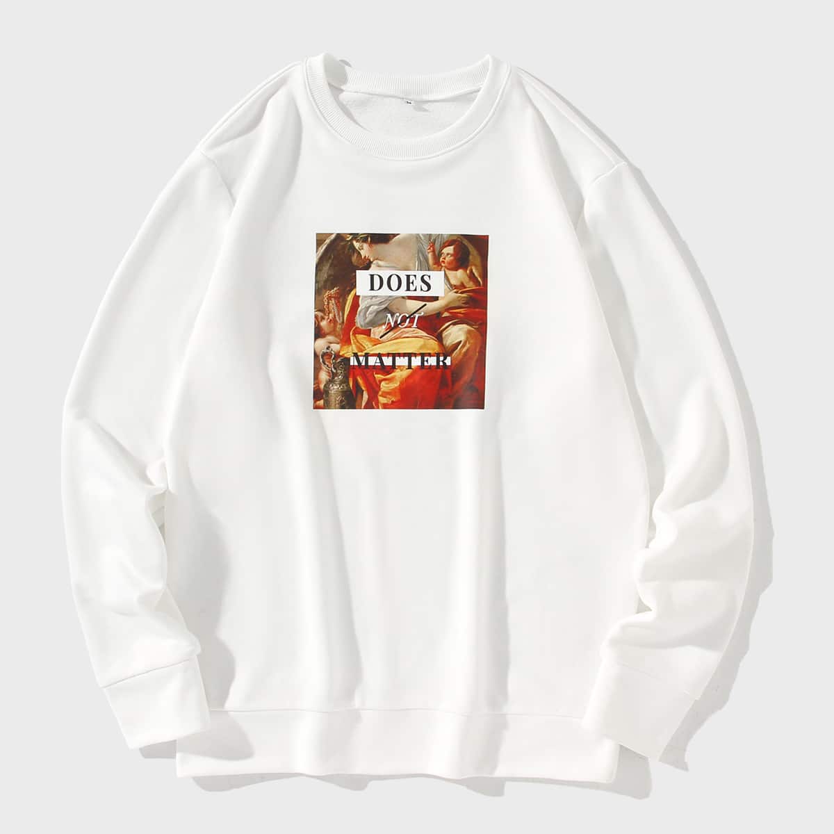 

Guys Slogan And Figure Graphic Sweatshirt, White