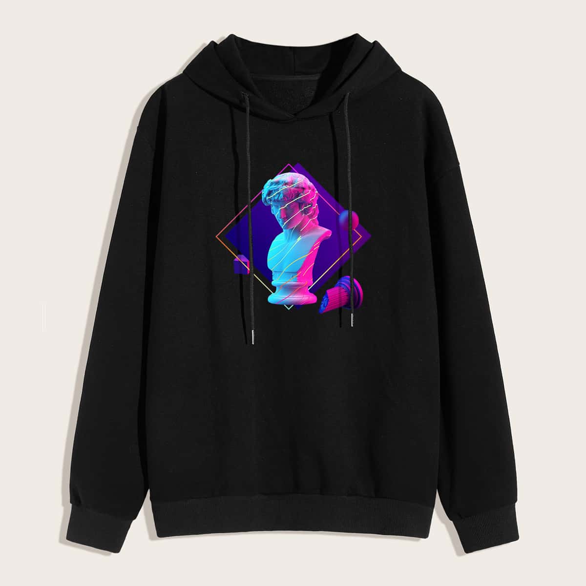 

Guys Figure Graphic Drawstring Hoodie, Black