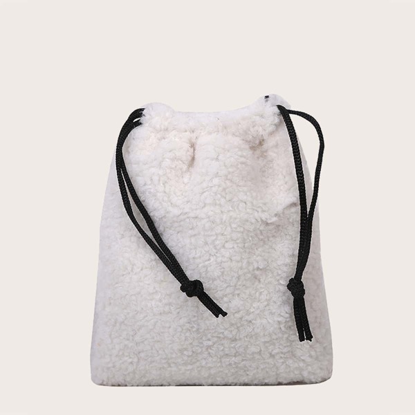 

Girls Drawstring Decor Fluffy Crossbody Bag, Beige