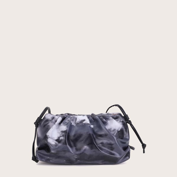 

Tie Dye Ruched Bag, Black and white