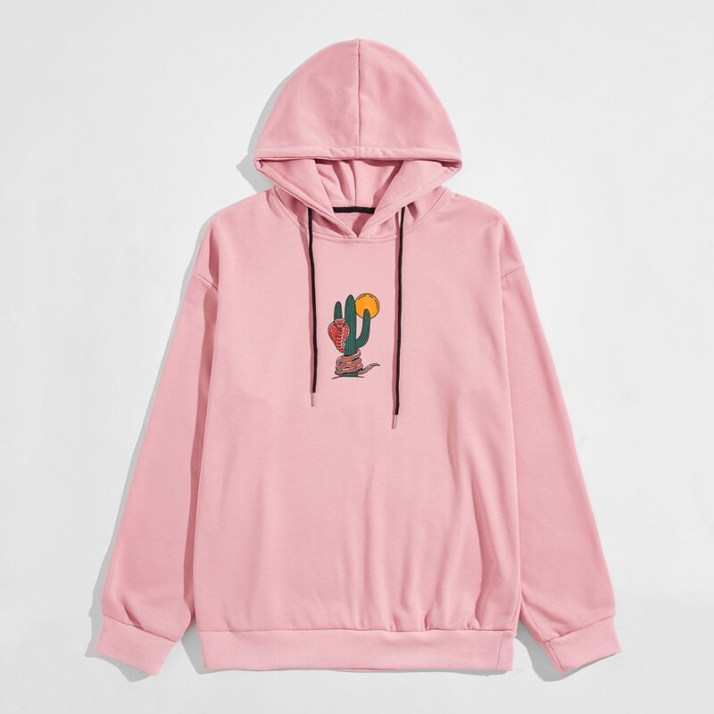 

Guys Snake & Cactus Print Drawstring Hoodie, Pink