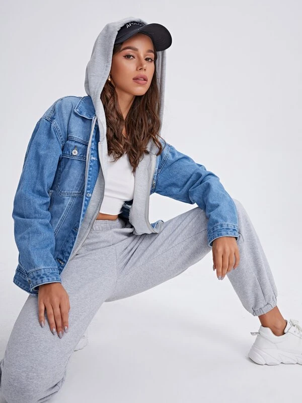 2 in 1 hooded denim jacket