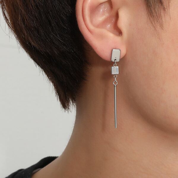 

Men Geo Drop Earrings, Silver
