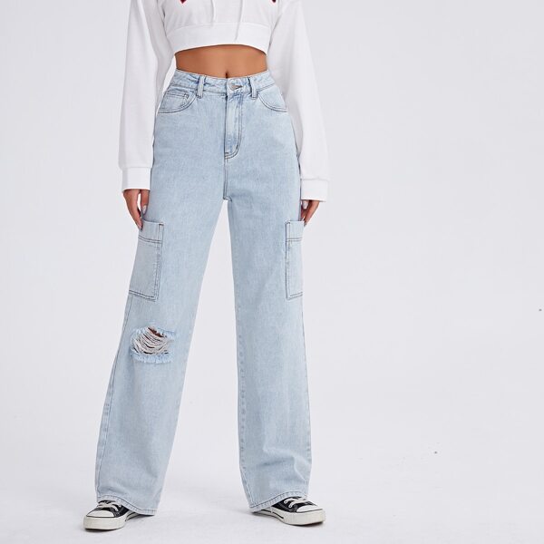 

Light Wash Ripped Wide Leg Jeans