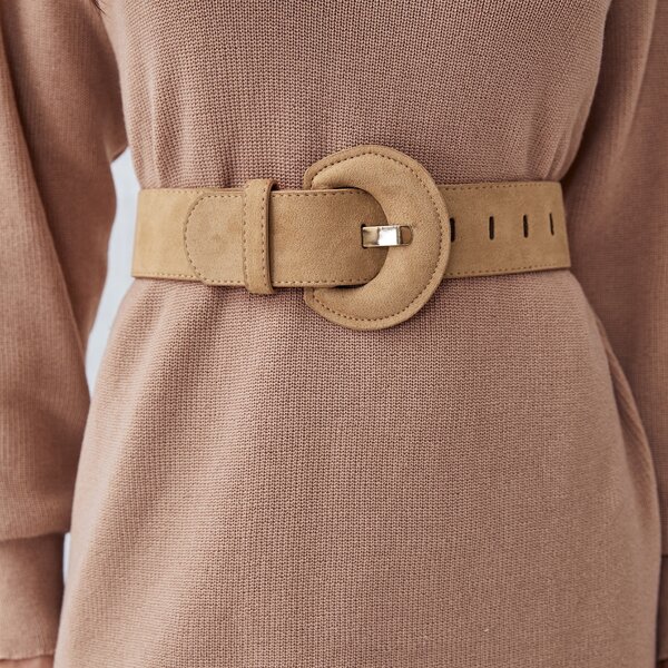 

Suede Buckle Belt, Brown