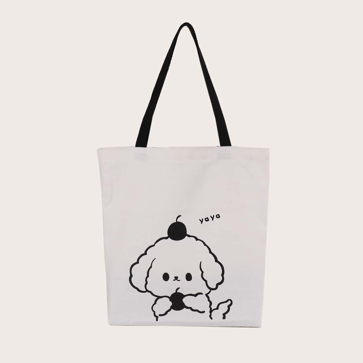 

Cartoon Graphic Shopper Bag, White
