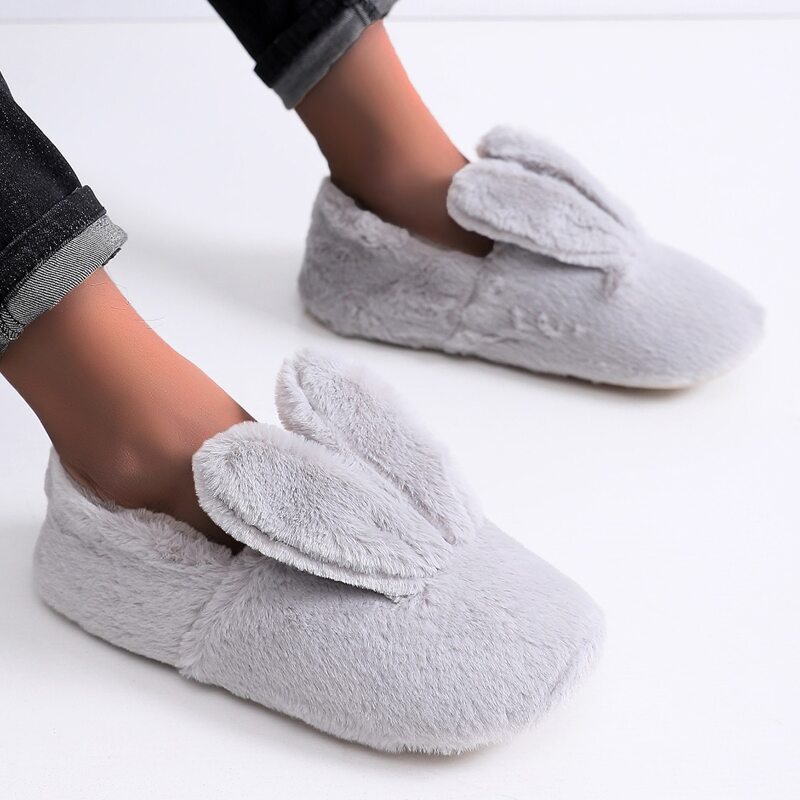 

Ear Decor Fluffy Slippers, Grey