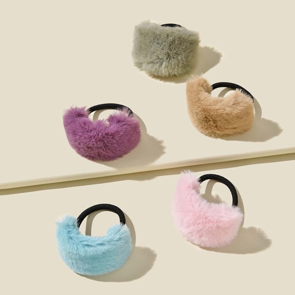 

5pcs Girls Fluffy Hair Tie, Multicolor