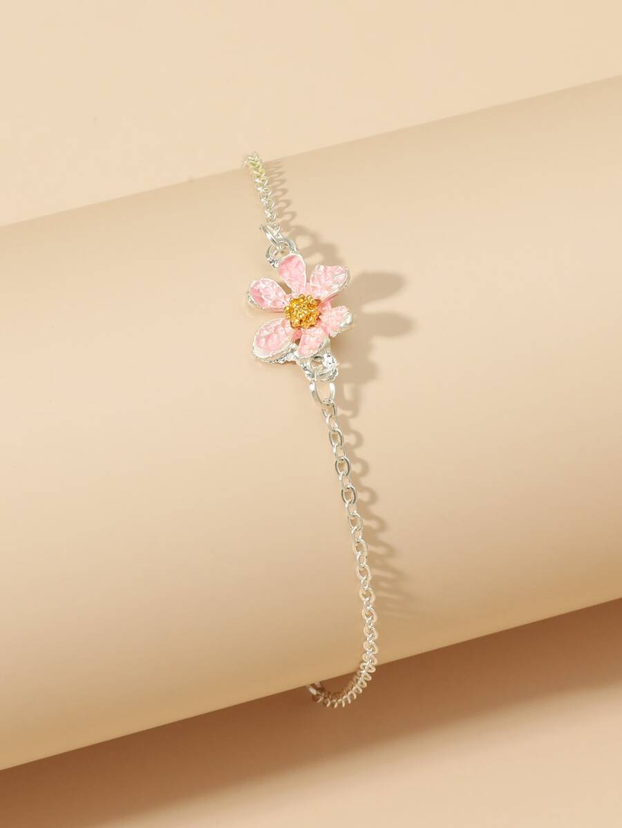花朵鏈條手鐲 - 粉色 - 查看 1