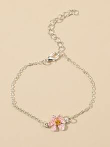 花朵鏈條手鐲 - 粉色 - 查看 2