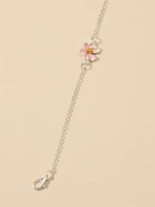 花朵鏈條手鐲 - 粉色 - 查看 3