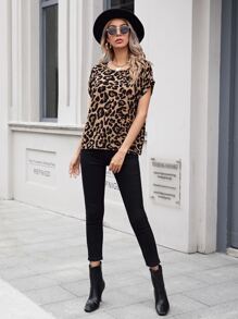 SHEIN LUNE Blusa con mangas con puños estampado de leopardo - Caqui - Ver 4
