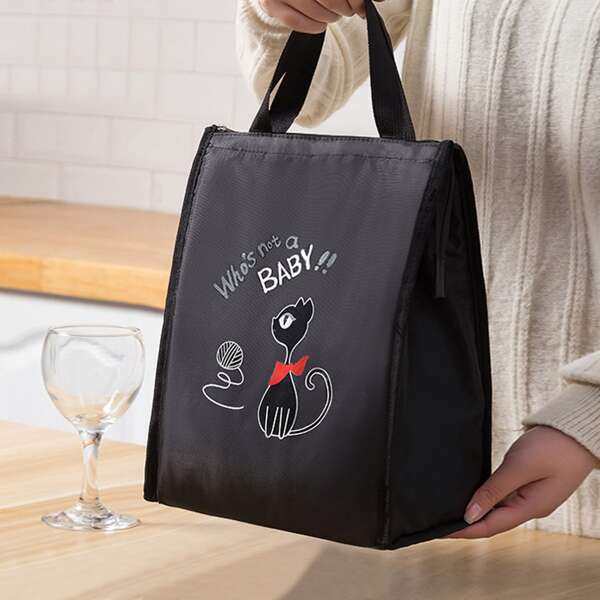 

Cartoon Graphic Insulation Lunch Bag, Black