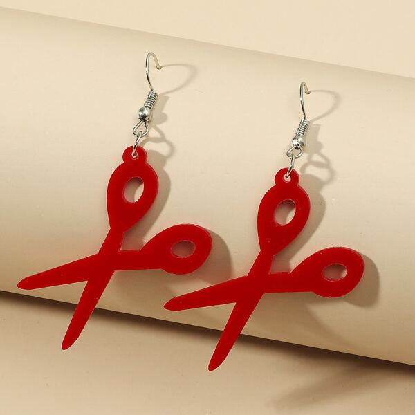 

Scissors Charm Drop Earrings, Red