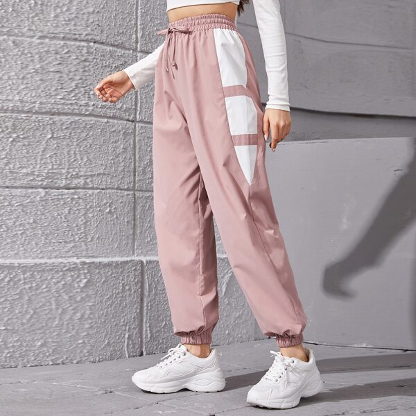 

Colorblock Drawstring Waist Sweatpants, Dusty pink
