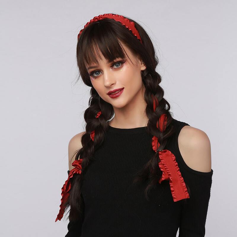 

Natural Long Curly Wig With Bangs, Brown