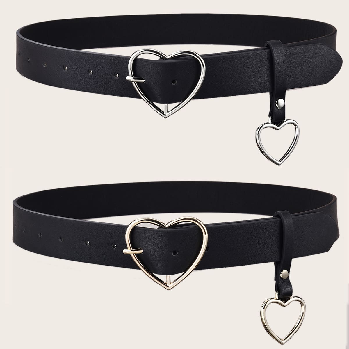 

2pcs Heart Buckle Belt, Black