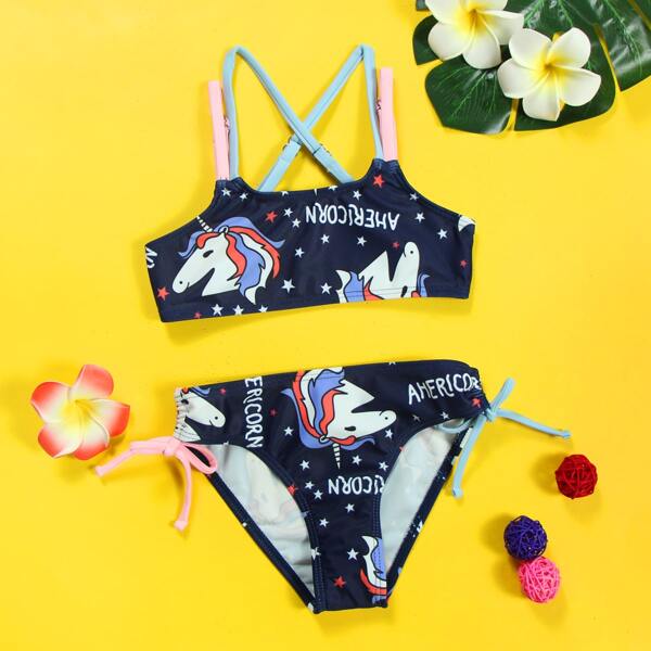 

Toddler Girls Unicorn Print Bikini Swimsuit, Multicolor