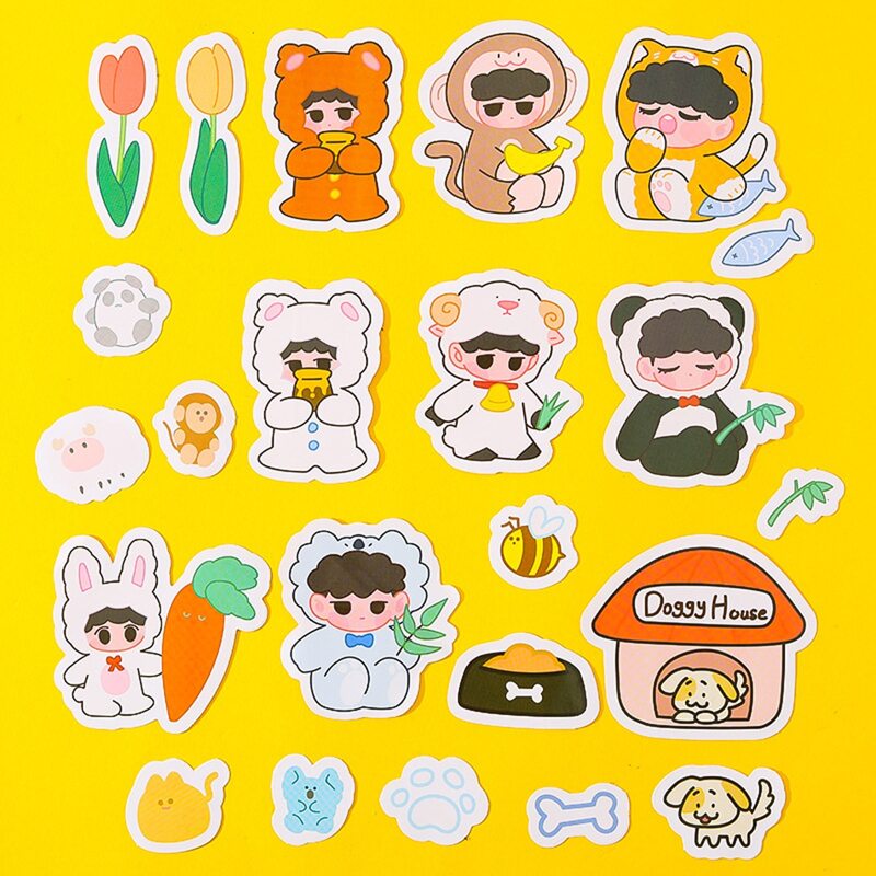 

20pcs Cartoon Animal Sticker, Multicolor
