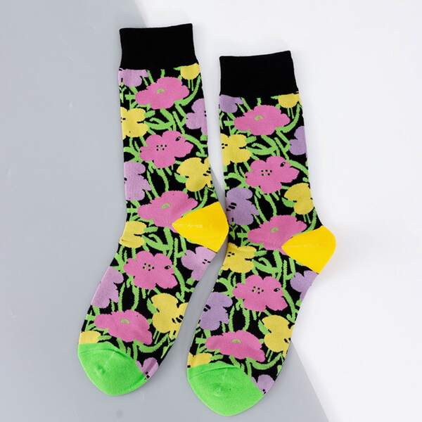 

Men Floral Pattern Socks, Multicolor