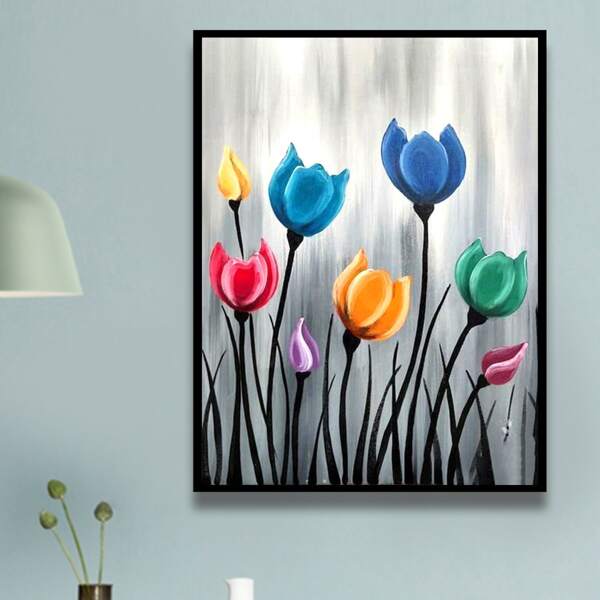 

Flower Print DIY Diamond Painting Without Frame, Multicolor