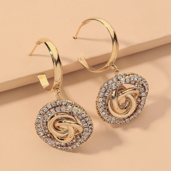 

Rhinestone Round Drop Earrings, Gold