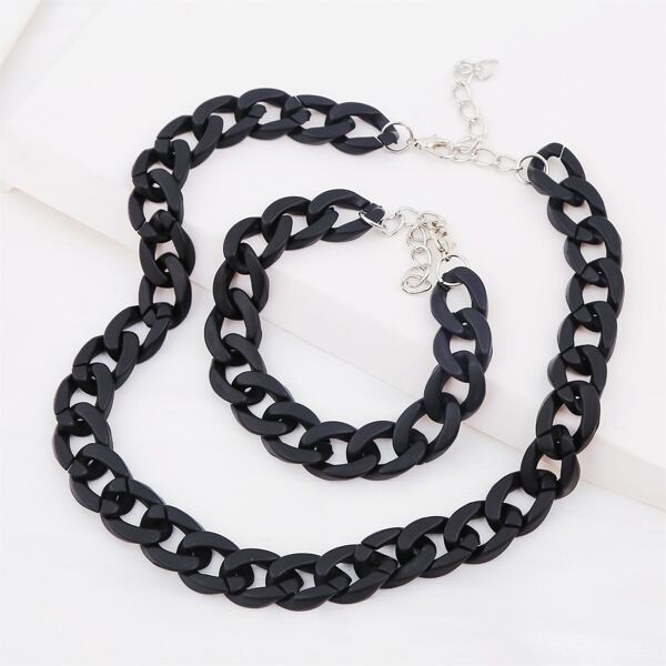 

Plain Chain Bracelet & Necklace, Black