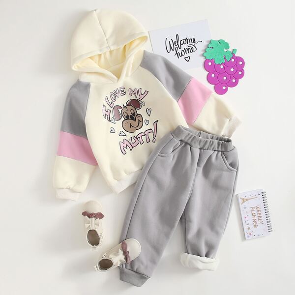 

Toddler Girls Cartoon Graphic Raglan Sleeve Hoodie & Sweatpants, Multicolor