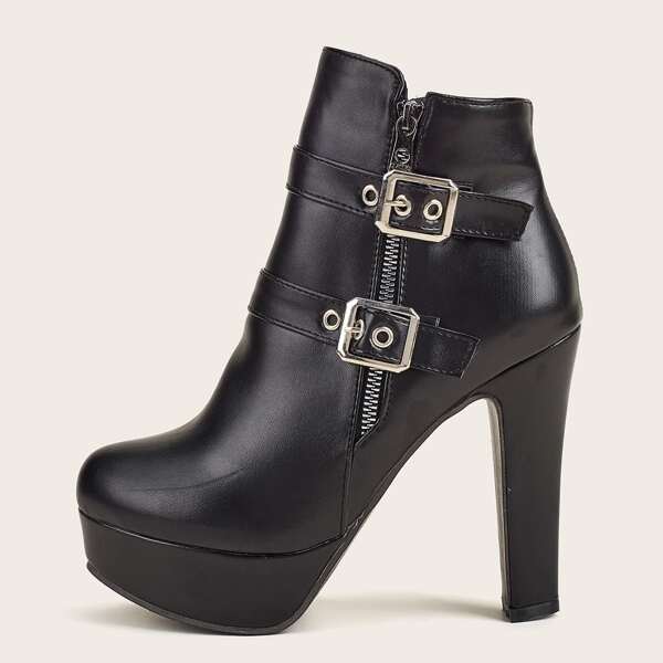 

Buckle Decor Platform Ankle Boots, Black