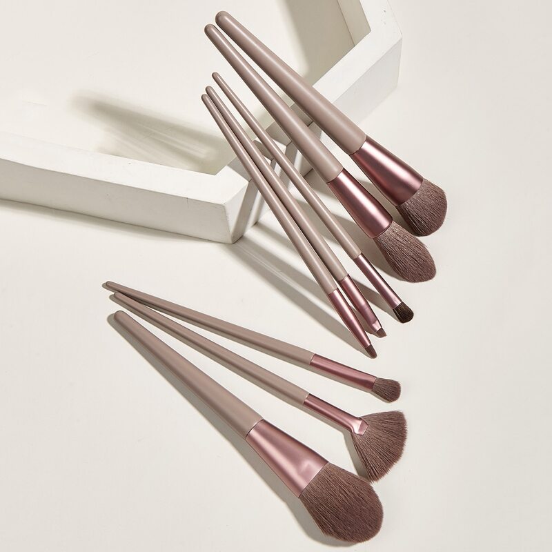 

8pcs Makeup Brush With Storage Box, Brown