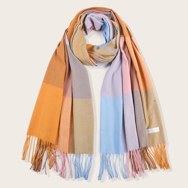 

Fringe Hem Color Block Scarf, Multicolor